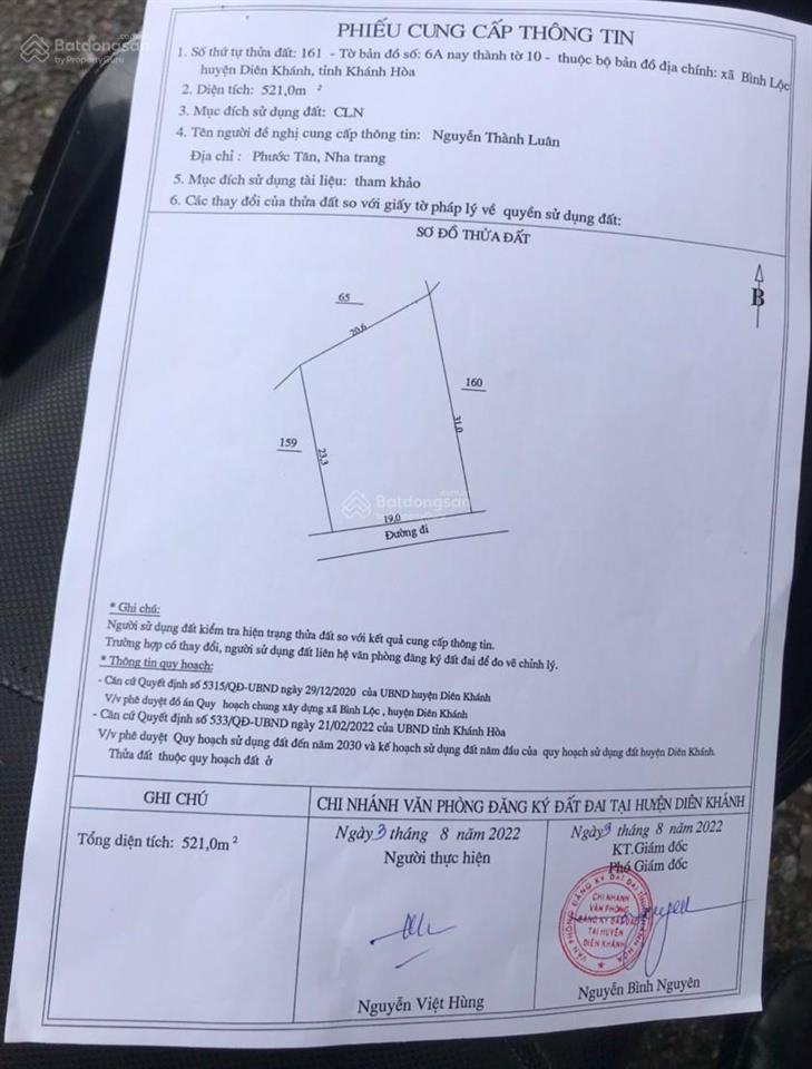 Còn sót lại lô đất phù hợp chia lô bình lộc, diên khánh, 6 triệu/m2