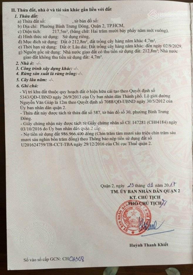 Chính chủ gửi bán lô đất mặt tiền đường nguyễn văn giáp và 42 p. bình trưng đông, q2, tp thủ đức