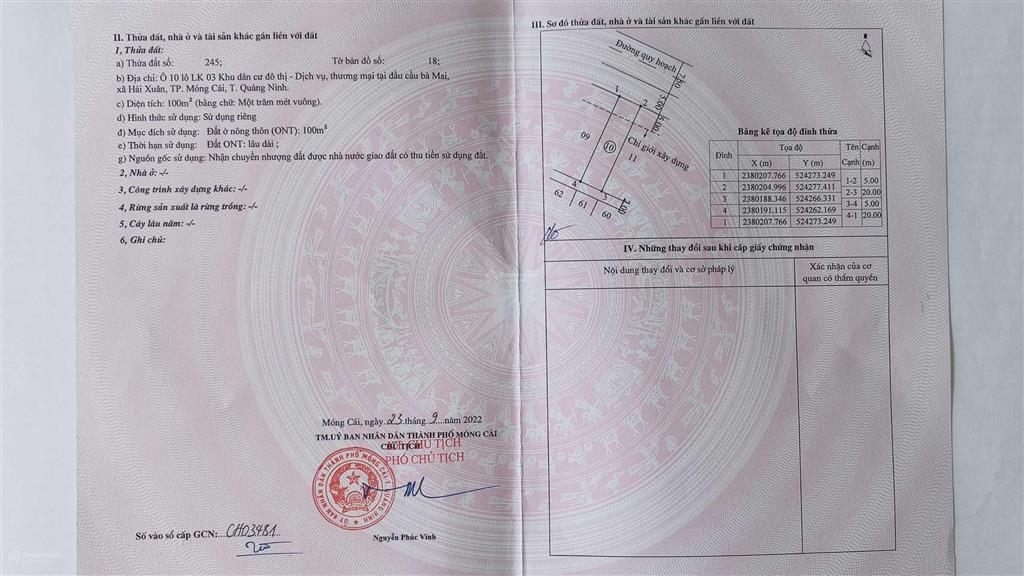 Bán đất sổ đỏ mặt đường trần nhân tông dự án asc móng cái tại nút giao đường cao tốc. đt 0912 594 ***