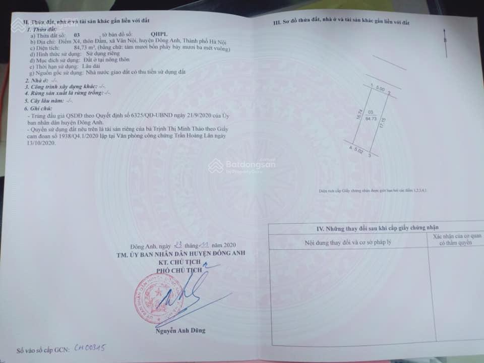 Bán đất đấu giá x4 thôn đầm, vân nội, đông anh, gần đầm vân trì