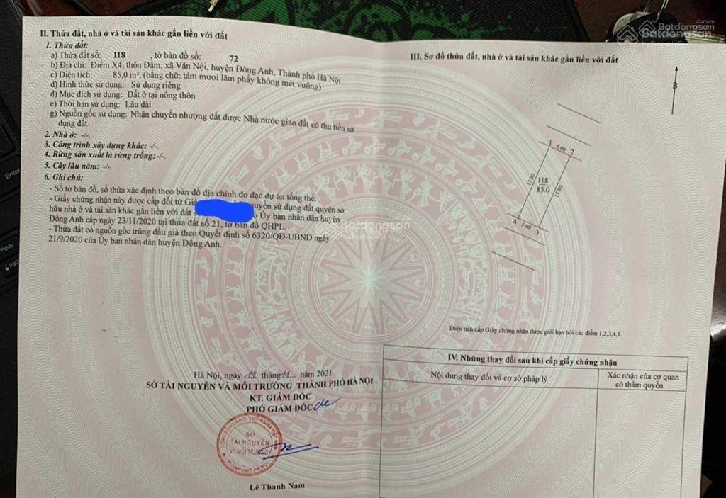 Bán đất đấu giá x4 thôn đầm, vân nội, đông anh, gần đầm vân trì