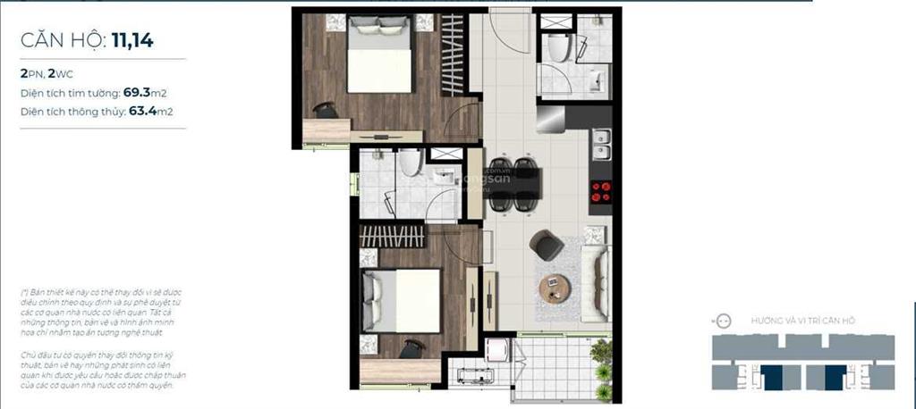 Cho thuê gấp sky89 2pn2wc nội thất cơ bản giá chỉ 13 triệu