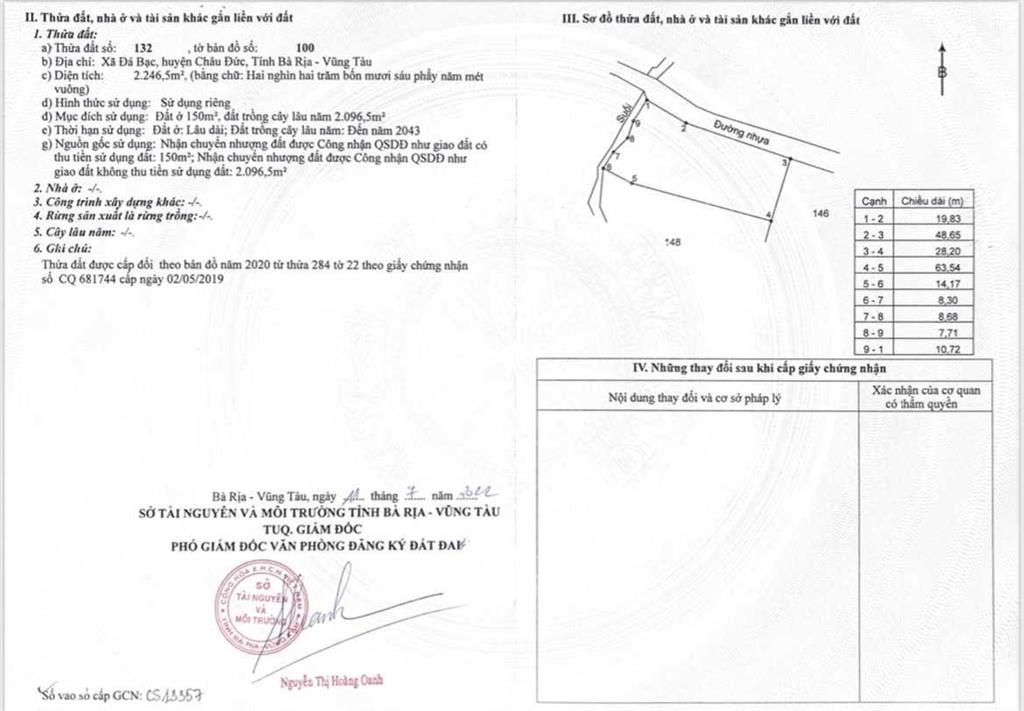 Bán đất thổ cư 590 triệu/140m2 trung tâm ql56, cách bà rịa 15 phút, tiểu học bình ba vào 500m