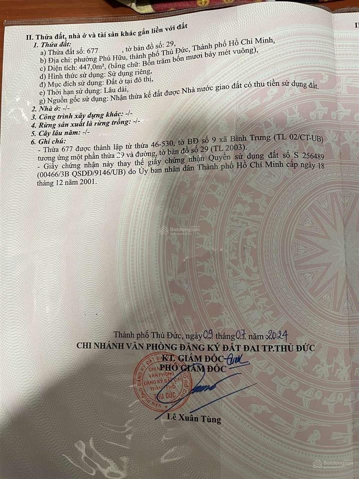 Bán gấp đất kdc bách khoa  p.phú hữu q9 mã lô aii  40 (dt 13,8 x32.5 =447m2 vị trí đẹp, giá rẻ