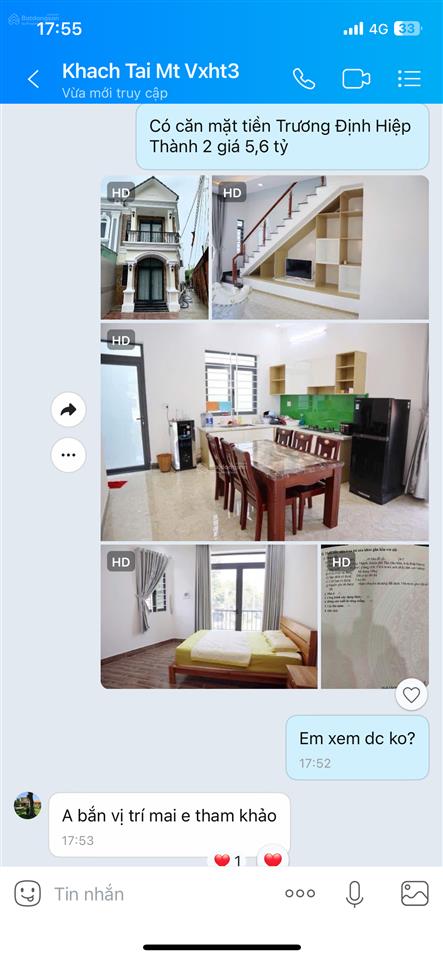 Bán nhà mt trương định k8 kinh doanh buôn bán. giá 5,6 tỷ.  0975 222 ***