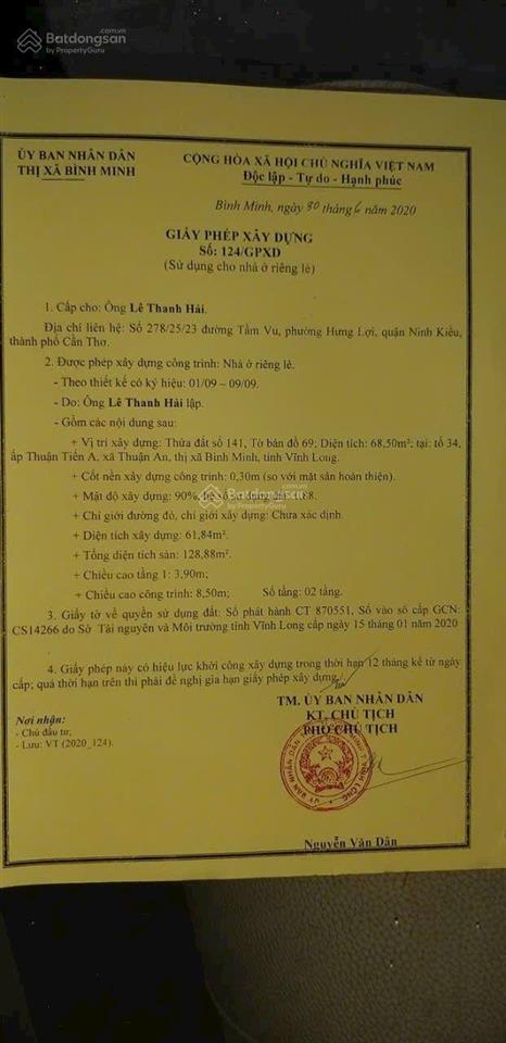 Giảm giá bán nhà một trệt một lầu kế chợ bình minh, vĩnh long