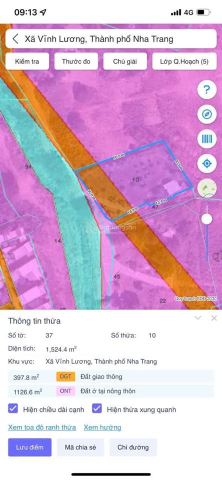 Bán đất thôn lương hoà  xã vĩnh lương  tp. nha trang. dt 1524m2 giá 4,5 tỷ