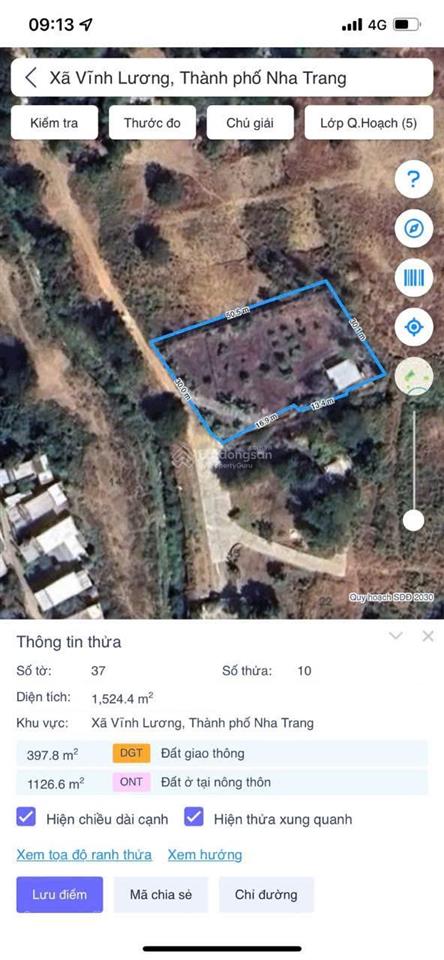 Bán đất thôn lương hoà  xã vĩnh lương  tp. nha trang. dt 1524m2 giá 4,5 tỷ