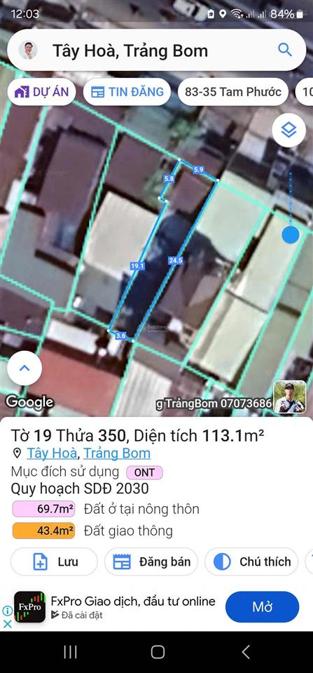 Bán đất mặt tiền ql1a, xã tây hòa, trảng bom, đồng nai. sổ riêng thổ cư