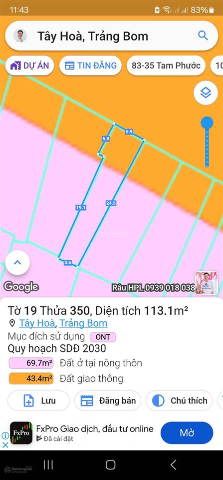 Bán đất mặt tiền ql1a, xã tây hòa, trảng bom, đồng nai. sổ riêng thổ cư