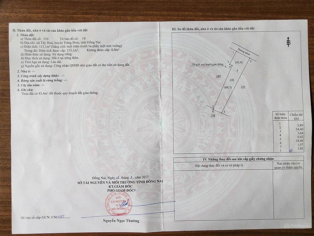 Bán đất mặt tiền ql1a, xã tây hòa, trảng bom, đồng nai. sổ riêng thổ cư