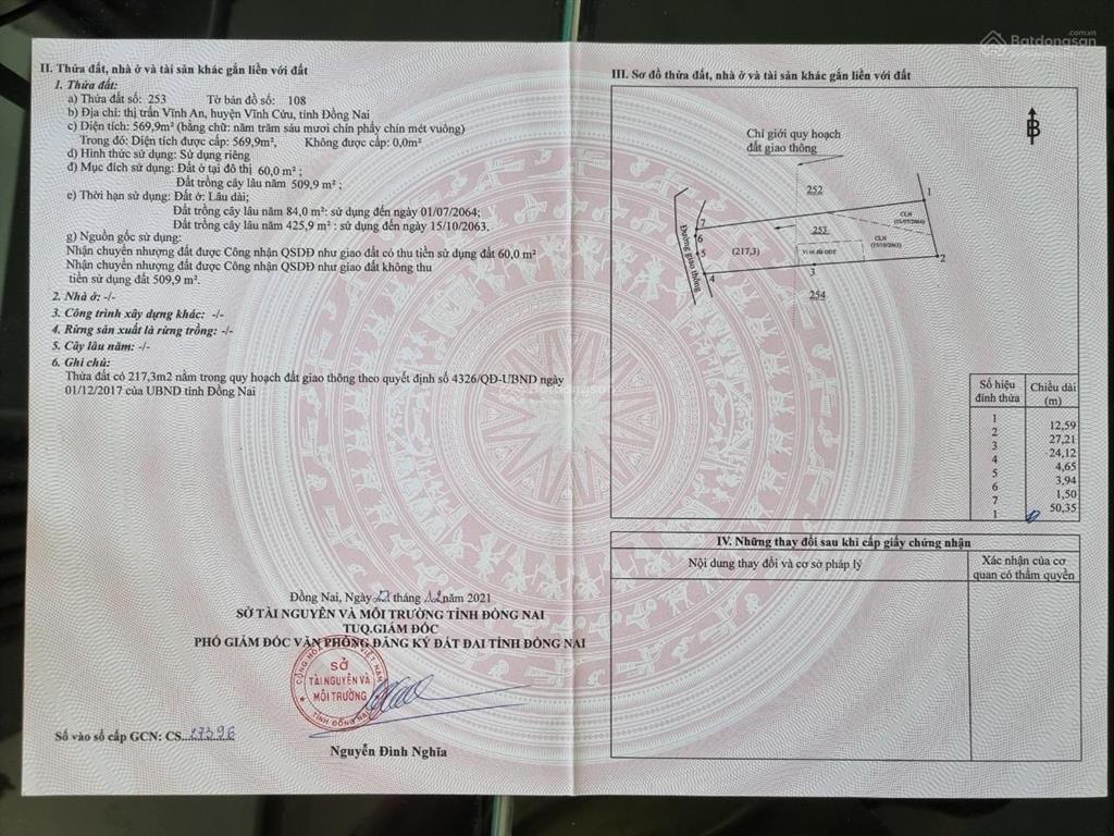 Bán đất 2 mặt đường có thổ cư ở vĩnh an, vĩnh cửu, đồng nai