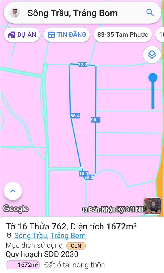 Bán 7 sào đất sông trầu, trảng bom, đồng nai (quy hoạch đất ở, gần đường trảng bom  thanh bình)