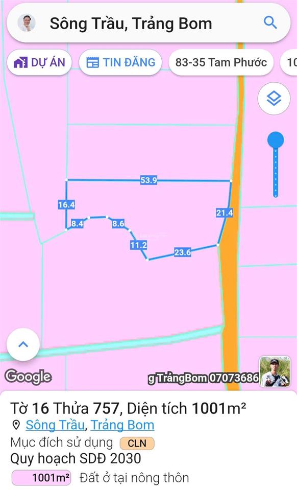 Bán 7 sào đất sông trầu, trảng bom, đồng nai (quy hoạch đất ở, gần đường trảng bom  thanh bình)