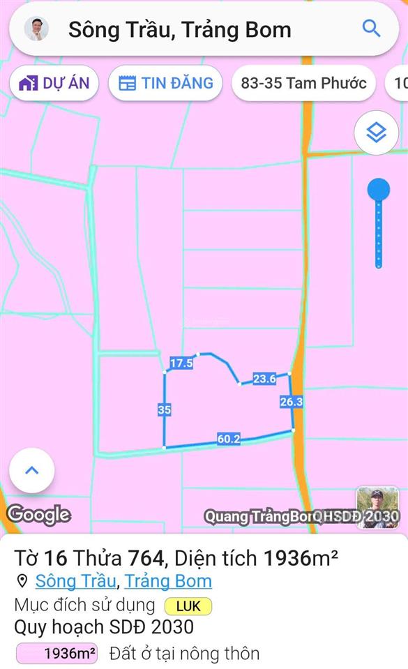 Bán 7 sào đất sông trầu, trảng bom, đồng nai (quy hoạch đất ở, gần đường trảng bom  thanh bình)