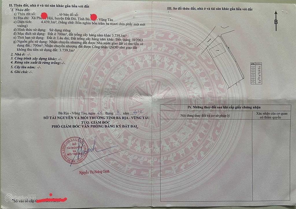 Bán đất 2 mặt tiền đường gần biển, ngang 41m dài 109m, 4.350m2, có 1.300m2 thổ cư