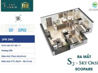 Cần bán gấp căn hộ chung cư 2pn 2vs tòa s3 chung cư sky oasis ecopark diện tích 58m2,  0913 969 ***