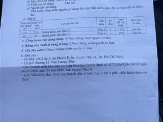 Cần bán căn nhà cấp 4 mặt tiền lê văn lương phước kiển, nhà bè dt 7.5m dài 21m giá 110tr/m2