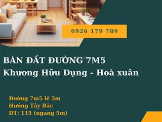 Giá tốt hôm nay, chính chủ gữi bán lô đất đường 7m5 khương hữu dụng, hoà xuân, đà nẵng