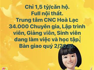 Bán chung cư 1pn tại hòa lạc, giá từ 1.5 tỷ, ck 6%, htls và ân hạn nợ gốc 18 tháng.  0964 588 ***