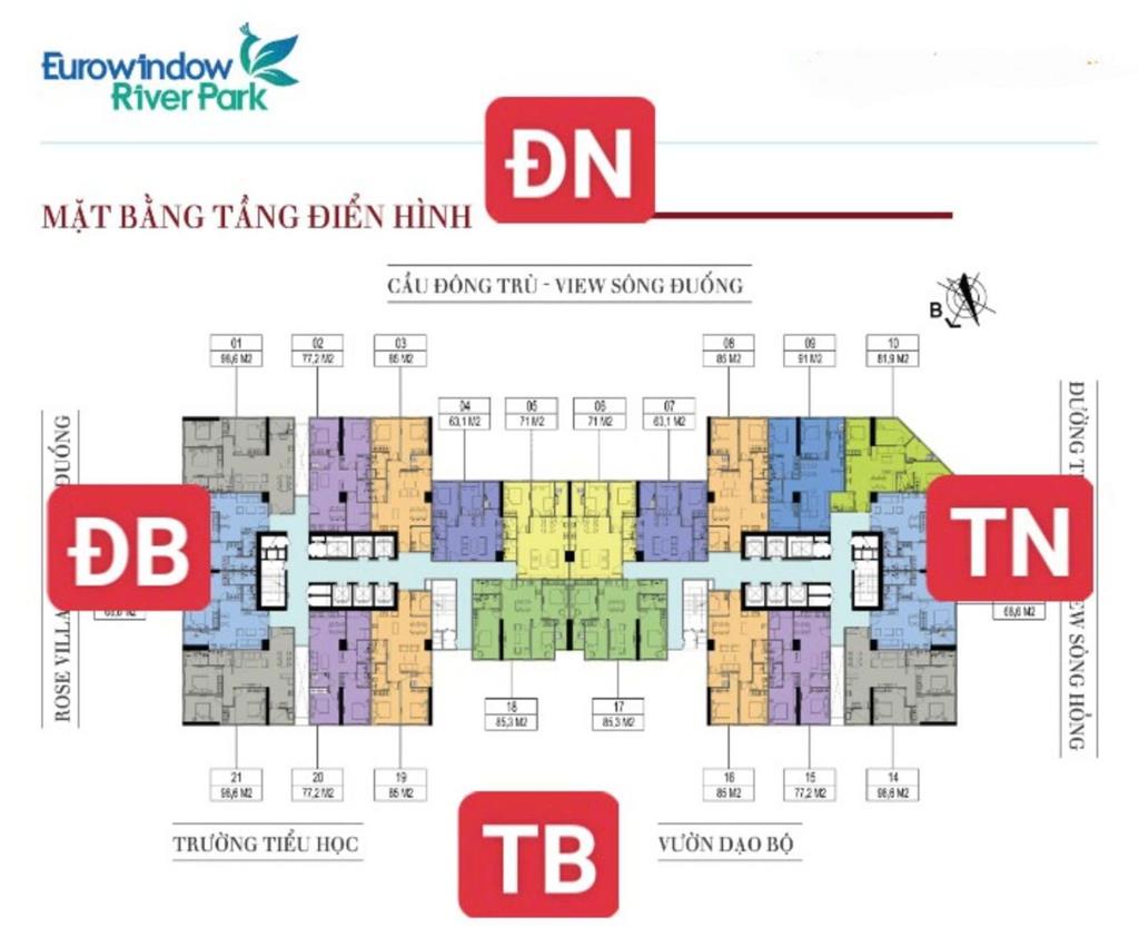 Bán căn hộ eurowindow river park 63m2, 2pn, 2wc, full đồ, view sông đuống.  0968 966 ***