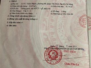 Chính chủ bán nhà 2/2/7c đường thiên phước, p. 9, tân bình, 3tỷ tl