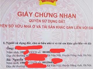 Bán đất tặng nhà 59m2 thôn nhì, vân nội, đông anh, sổ đỏ chính chủ, ngay đường quốc lộ 23b