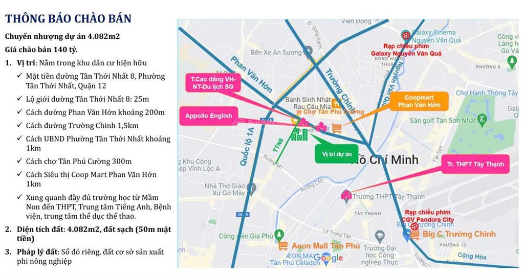 Bán kho xưởng 4.082m2, có dòng tiền ~300tr/tháng  mặt tiền 50m tân thới nhất, quận 12