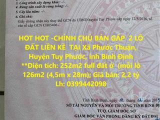 Hot hot chính chủ bán gấp 2 lô đất liền kề tại xã phước thuận, huyện tuy phước, tỉnh bình định