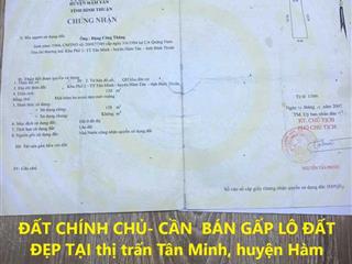 Đất chính chủ cần bán gấp lô đất đẹp tại thị trấn tân minh, huyện hàm tân,tỉnh bình thuận.