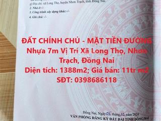 Đất chính chủ  mặt tiền đường nhựa 7m vị trí xã long thọ, nhơn trạch, đồng nai