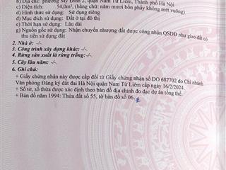 Bán lô đất ngõ 180 phú mỹ thông ra lê đức thọ mỹ đình, nam từ liêm, dt 54m2, mặt tiền 3.6m, ngõ 3m