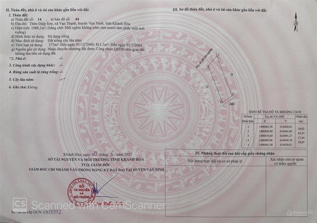 Duy nhất mặt biển du lịch điệp sơn nha trang giá đầu tư chỉ 3 triệu/m2  dt 4.175,1m2