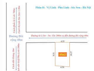 Bán 45m2 đất vệ linh, phù linh, sóc sơn. để ở hay đầu tư đều ok. cách thị trấn sóc sơn 1km