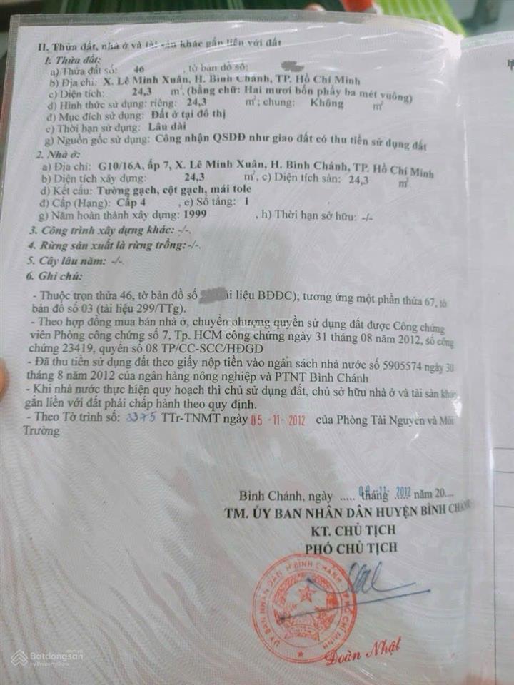 Nhà 24m2 1 trệt, 1 lầu, sổ hồng riêng, xã lê minh xuân, bình chánh