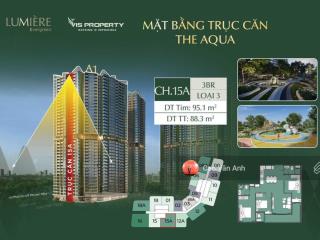 Bán căn penthouse 3pn 95m2 lumiere evergreen, the aqua a1  vinhomes smartcity giá gốc ký cđt 6,6tỷ