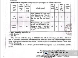 Xưởng an điền  tp bến cát. dt 17000m2