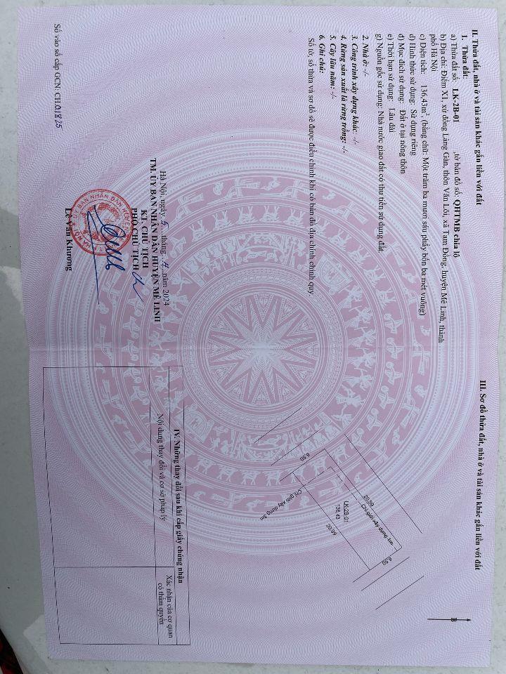 Chính chủ bán 2 lô góc siêu đẹp mặt đường trục chính đô thị Mê Linh rộng 100m, hè mỗi bên rộng 15m. đấu giá Tam Đồng