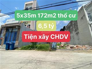 Bán gấp đất 5x35m 171m2 thổ cư, tiện xây chdv hoặc phòng trọ cho thuê đường ô tô thông