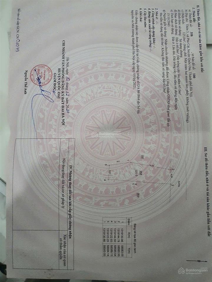 Bán đất 120m2 x 6.5mt trục liên thôn, thôn 2 phú cát.