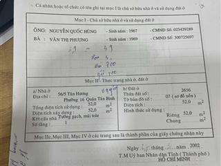 Hhmg 1% bán gấp nhà 2 mặt hẻm 5m trước sau 94/9 tân hương, tân quý, tân phú, 4x14m, giá 93tr/m2