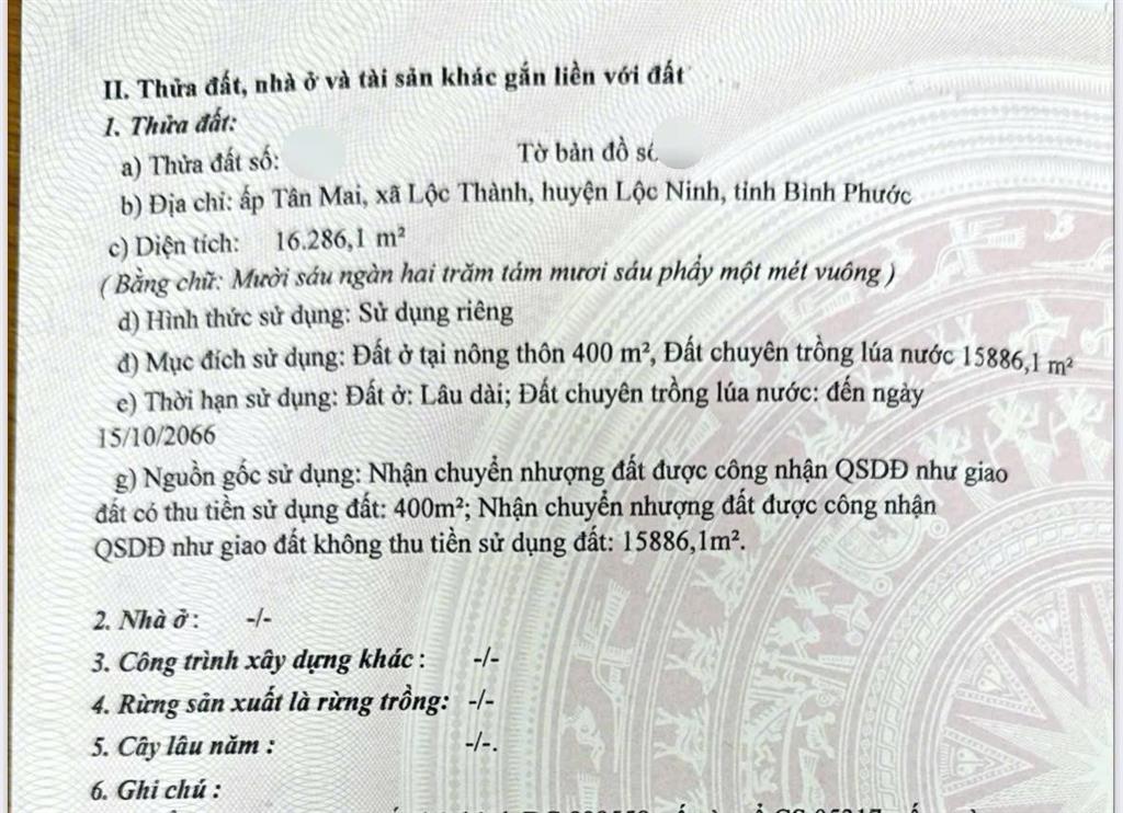 Bán 1,6hecta đất lộc thành, lộc ninh, giá 7,9 tỷ hết đất