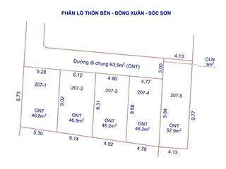 Đất Đông Xuân, Sóc Sơn, Hà Nội. Dt 46 - 54m2, Mt 5m, Giá 550 triệu