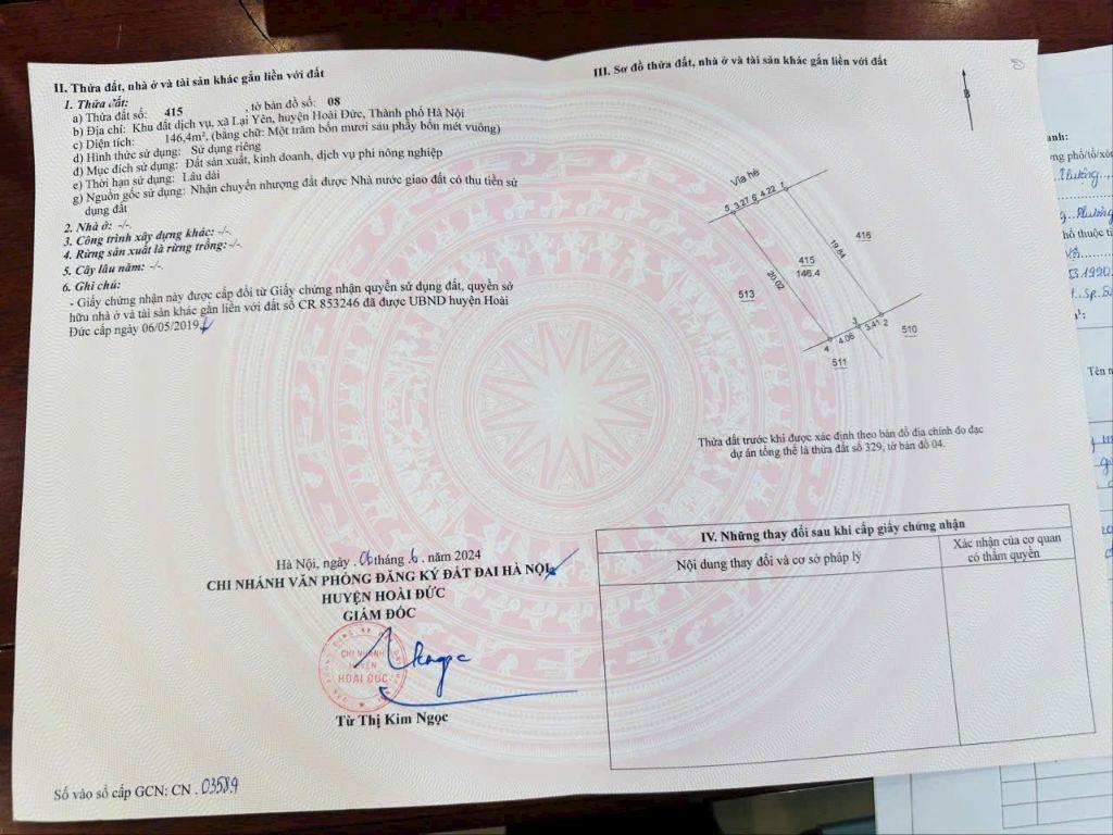 Hàng to – giá tốt ACE nhé: 146m2 Đất dịch vụ Lại Yên giá đầu tư chỉ 102 triệu/m2