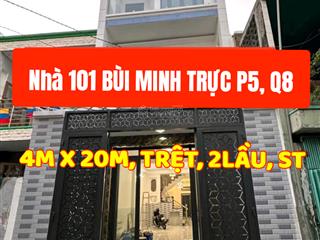 Nhà mới đẹp, 1trệt, 2 lầu, 2 sân thượng, ngang 4m x dài 20m, đất đẹp, có nở hậu. hoàn công 180,8m2