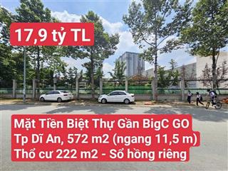 Mặt tiền kinh doanh biệt thự gần big c go, kế ngã 3 cây lơn, p. đông hòa, tp. dĩ an