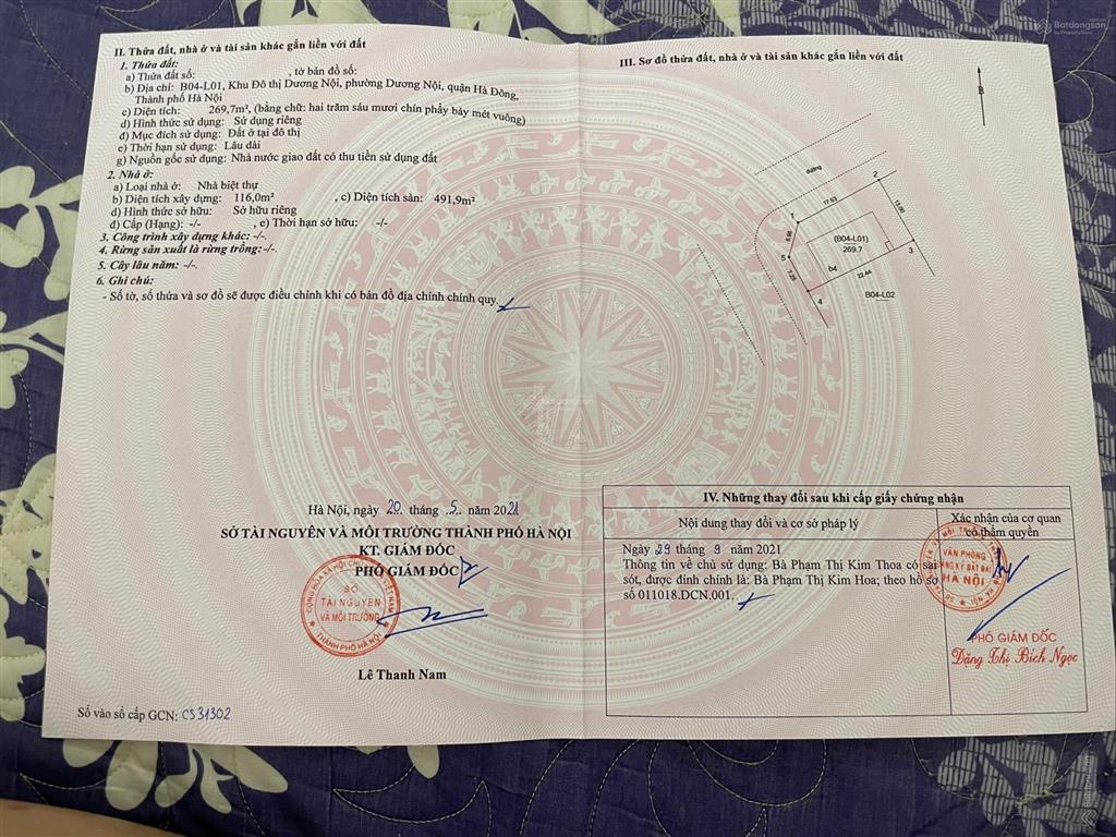 Bán biệt thự an vượng villa c01  56, mặt sau hồ công viên, sổ đỏ sẵn. giá bán 39 tỷ. 0989 695 *** !