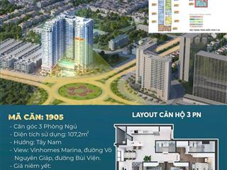 Bán căn hộ 3 pn dt to 107.2m2 chung cư sentosa sky park  đường võ nguyên giáp