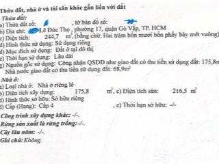 27,5 tỷ tl đất mt lê đức thọ, 6x45, vuông vức, sổ cn 245m2, gpxd hầm 7 lầu,tm ngay cc gia phát