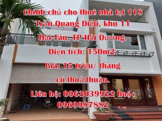 Chính chủ cho thuê nhà tại 118 Trần Quang Diệu, khu 11 Hải Tân, TP Hải Dương.